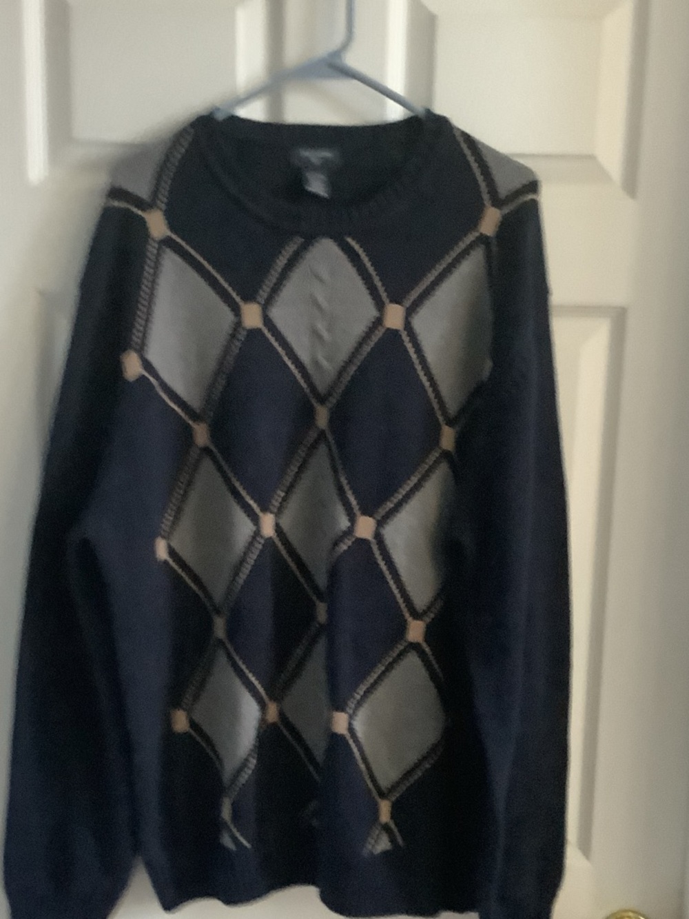 Dockers Navy Argyle Crewneck Sweater with Gray and Tan Accents‎
